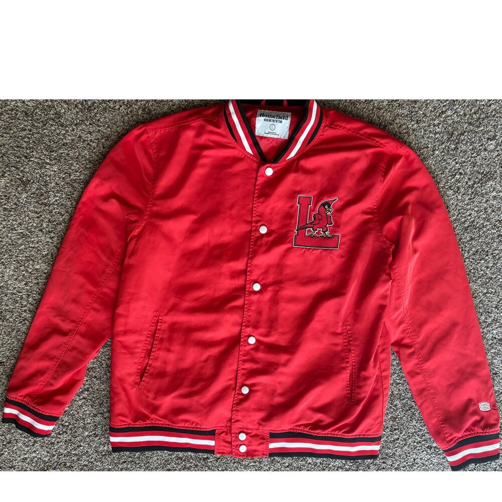 Homefield Louisville Cardinals Bomber Jacket Red Satin Varsity Full Zip NWT L